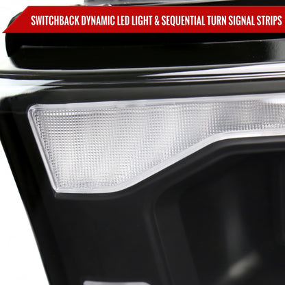 2019-2024 Dodge RAM 2500/3500/4500/5500 Switchback Sequential Amber LED Turn Signal Projector Headlights (Matte Black Housing/Clear Lens)