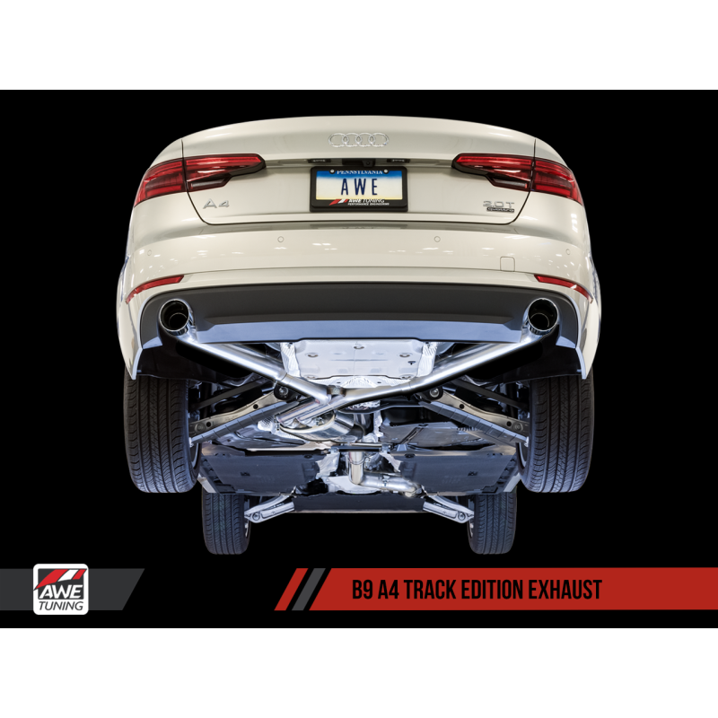 AWE Tuning Audi B9 A4 Track Edition Exhaust Dual Outlet - Chrome Silver Tips (Includes DP)