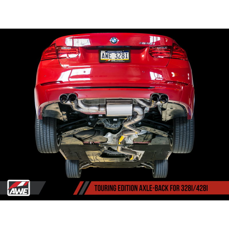 AWE Tuning BMW F3X N20/N26 328i/428i Touring Edition Exhaust Quad Outlet - 80mm Chrome Silver Tips