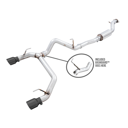 AWE Tuning 2021+ Ford Bronco 0FG Dual Rear Exit Exhaust w/Diamond Black Tips & Bash Guard