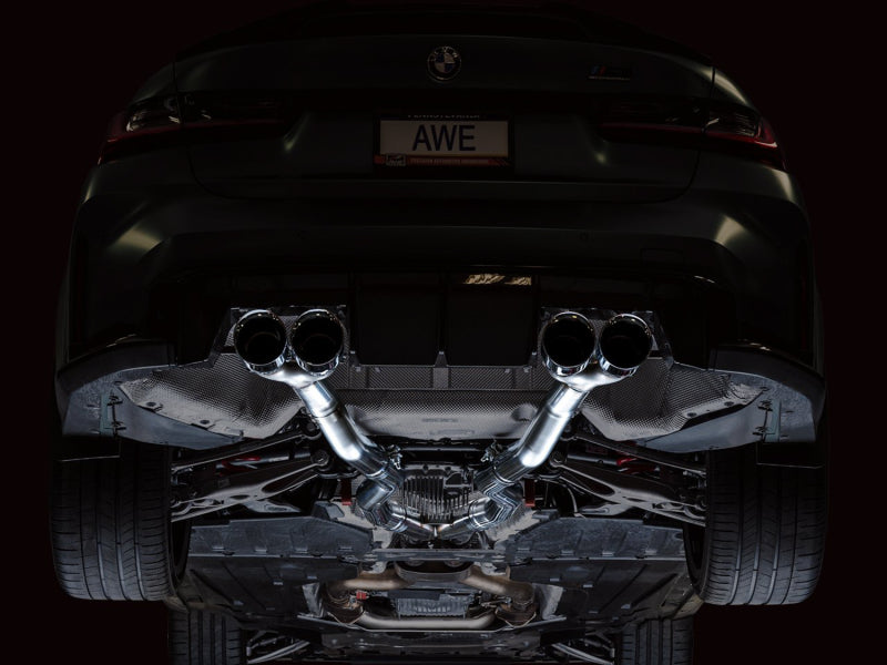 AWE Tuning Track Edition Cat-Back Exhaust for BMW G8X M3/M4 - Chrome Silver Tips