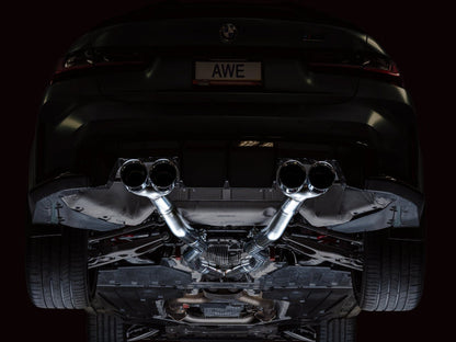 AWE Tuning Track Edition Cat-Back Exhaust for BMW G8X M3/M4 - Chrome Silver Tips
