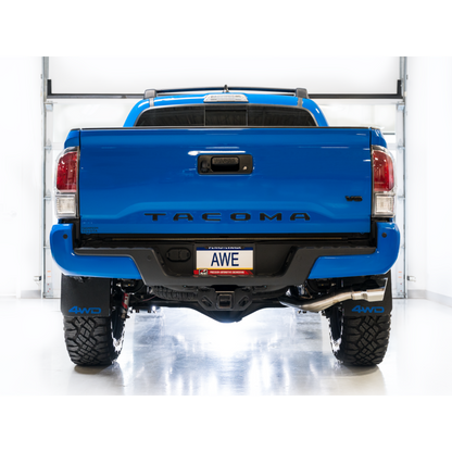 AWE 16-22 Toyota Tacoma 0FG Catback Exhaust w/ BashGuard - Dual Chrome Silver Tips