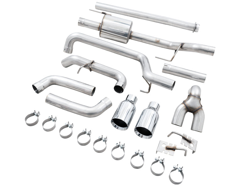 AWE Tuning 0FG 21+ Ford F150 Dual Split Rear Exhaust - 5in Chrome Silver Tips
