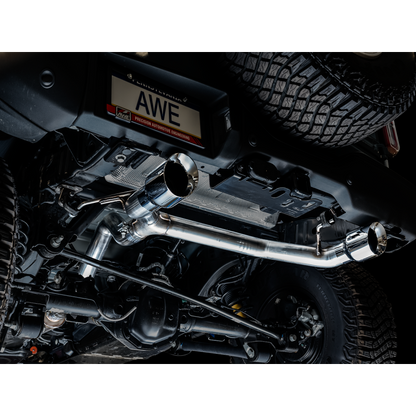 AWE Tuning 2021+ Ford Bronco 0FG Dual Rear Exit Exhaust w/Chrome Silver Tips & Bash Guard