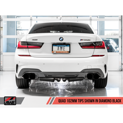 AWE Tuning 2019+ BMW M340i (G20) Non-Resonated Touring Edition Exhaust - Quad Diamond Black Tips