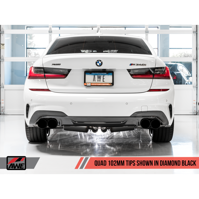 AWE Tuning 2019+ BMW M340i (G20) Resonated Touring Edition Exhaust - Quad Diamond Black Tips