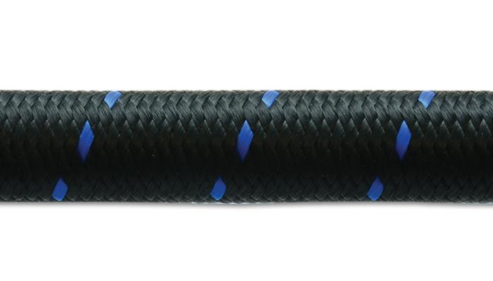 Vibrant -4 AN Two-Tone Black/Blue Nylon Braided Flex Hose (10 foot roll)