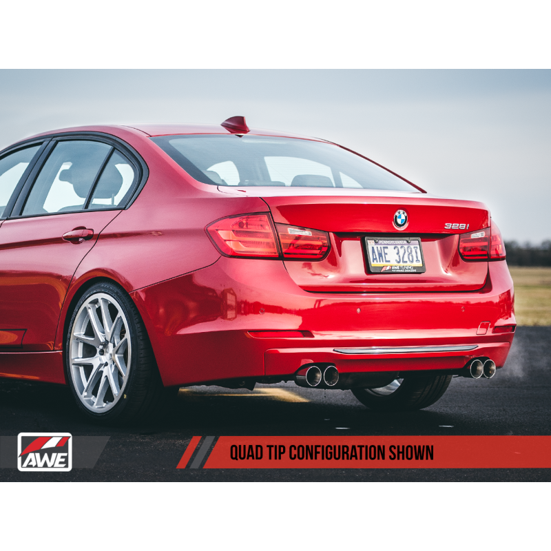 AWE Tuning BMW F3X N20/N26 328i/428i Touring Edition Exhaust Quad Outlet - 80mm Chrome Silver Tips