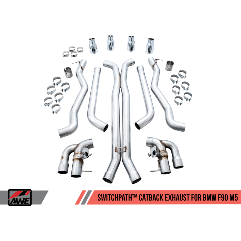 AWE Tuning SwitchPath Cat-back Exhaust with Chrome Silver Tips - 18-19 BMW M5