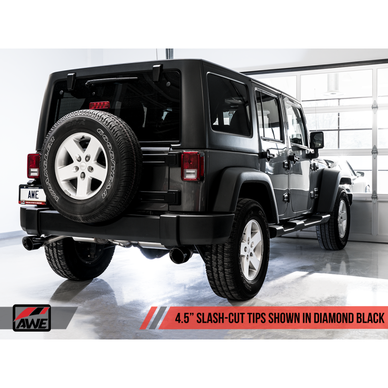 AWE Tuning 07-18 Jeep Wrangler JK/JKU 3.6L Tread Edition Axle-Back Dual Exhaust - Diamond Black Tips