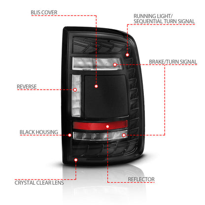 ANZO 19-24 RAM 2500/3500 Full LED Tail Lights SeqSig Black - Pair