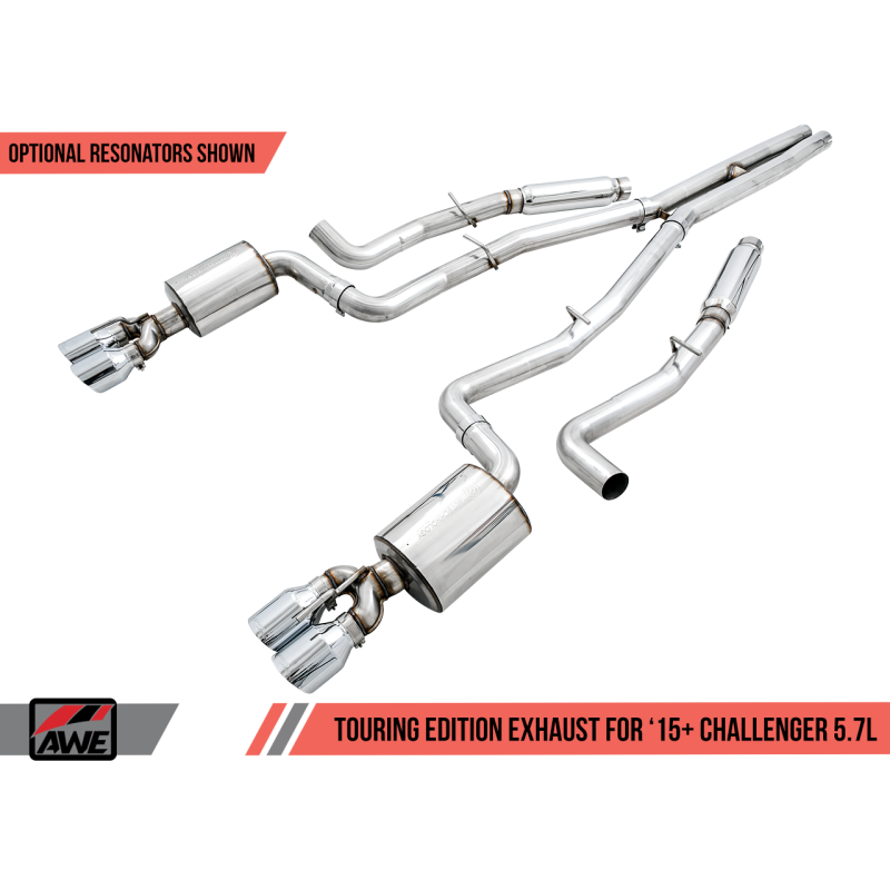 AWE Tuning 2017+ Challenger 5.7L Touring Edition Exhaust - Non-Resonated - Chrome Silver Quad Tips