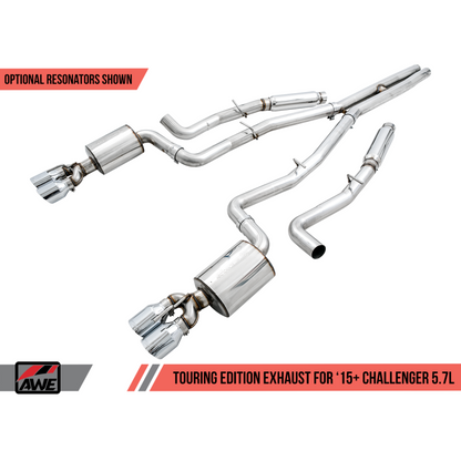 AWE Tuning 2017+ Challenger 5.7L Touring Edition Exhaust - Non-Resonated - Chrome Silver Quad Tips