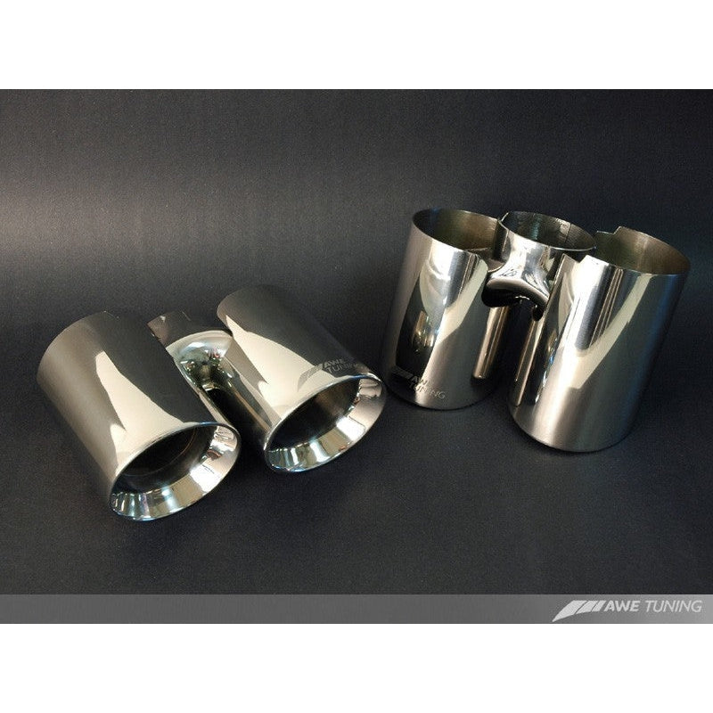 AWE Tuning Panamera Turbo Performance Exhaust System Track Edition Polished Silver Tips