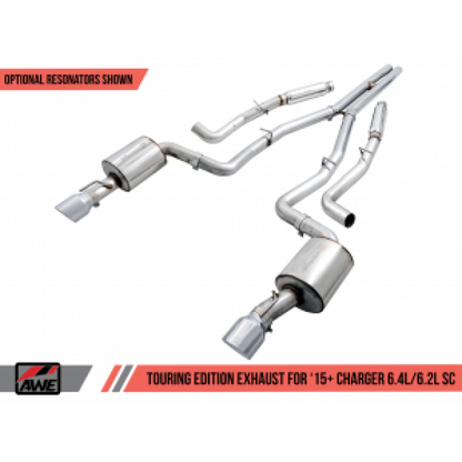 AWE Tuning 2015+ Dodge Charger 6.4L/6.2L Non-Resonated Touring Edition Exhaust - Diamond Blk Tips
