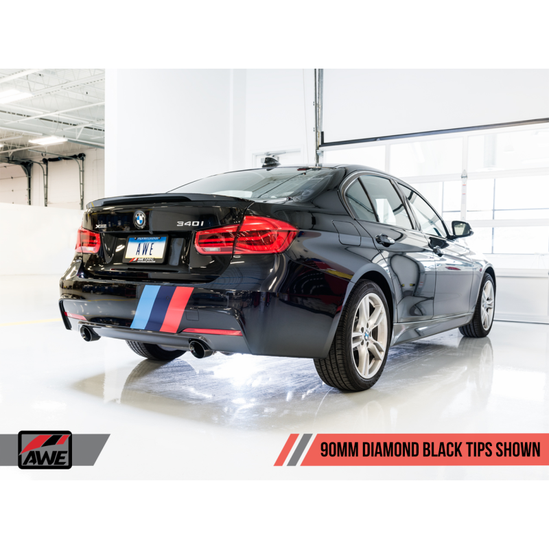 AWE Tuning BMW F3X 340i Touring Edition Axle-Back Exhaust - Diamond Black Tips (90mm)