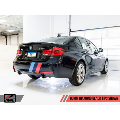 AWE Tuning BMW F3X 340i Touring Edition Axle-Back Exhaust - Diamond Black Tips (90mm)