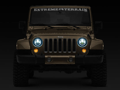 Raxiom 97-18 Jeep Wrangler TJ/JK Axial 7-Inch LED Headlights w/RGB Halo- Black Housing (Clear Lens)