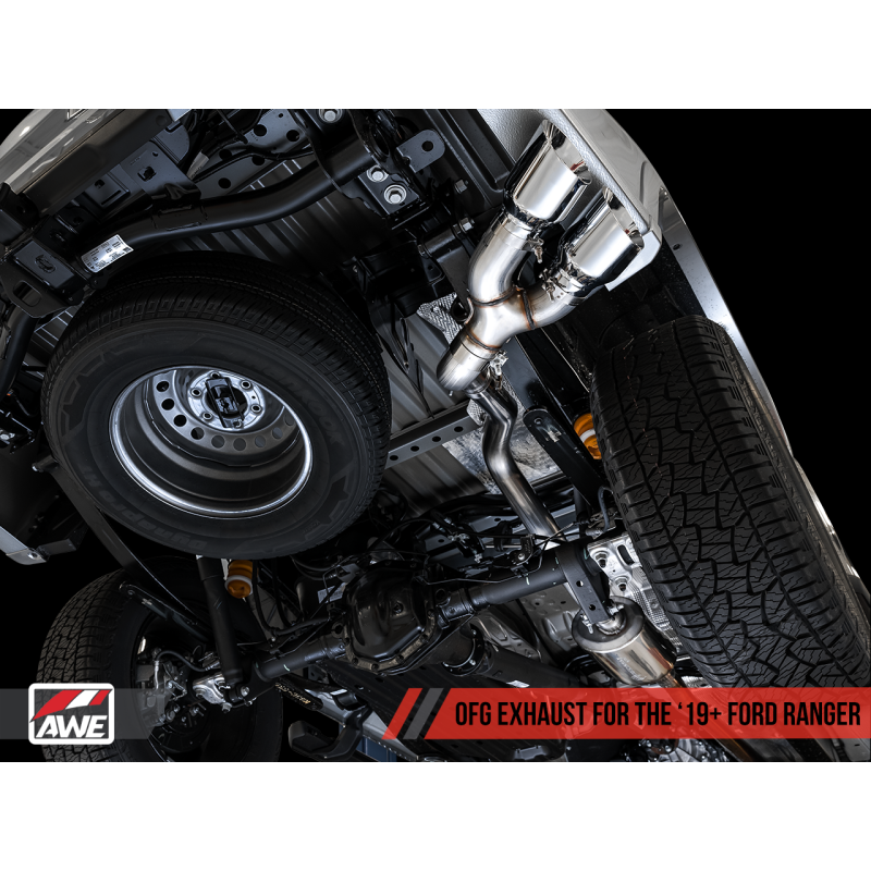 AWE Tuning 2019+ Ford Ranger 0FG Performance Exhaust System w/Chrome Silver Tips & Bash Guard