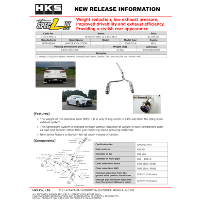 HKS Hi-Power Exhaust SPEC-L2 - Mitsubishi Evolution X