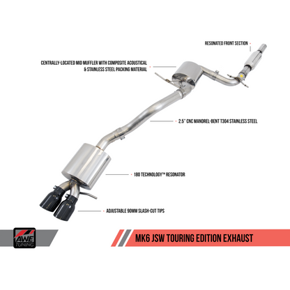 AWE Tuning Mk5 Jetta Mk6 Sportwagen 2.5L Touring Edition Exhaust - Polished Silver Tips
