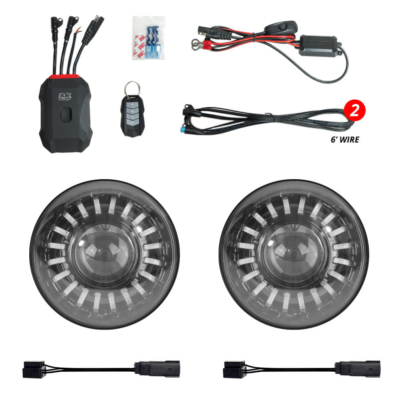 XK Glow 2019+ Jeep Wrangler JL/JT 7in Headlight XKmax RGBW Kit w/ Mnt Brkt App Cntrl 2pc