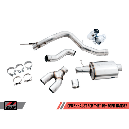 AWE Tuning 2019+ Ford Ranger 0FG Performance Exhaust System w/Chrome Silver Tips & Bash Guard