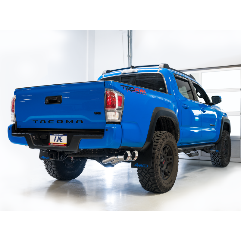 AWE 16-22 Toyota Tacoma 0FG Catback Exhaust w/ BashGuard - Dual Chrome Silver Tips
