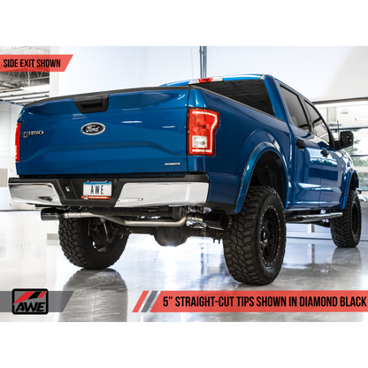 AWE Tuning 2015+ Ford F-150 0FG Dual Exit Performance Exhaust System w/5in Diamond Black Tips
