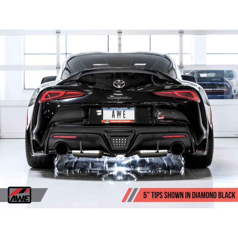 AWE Tuning 2020+ Toyota Supra A90 Resonated Track Edition Exhaust - 5in Diamond Black Tips