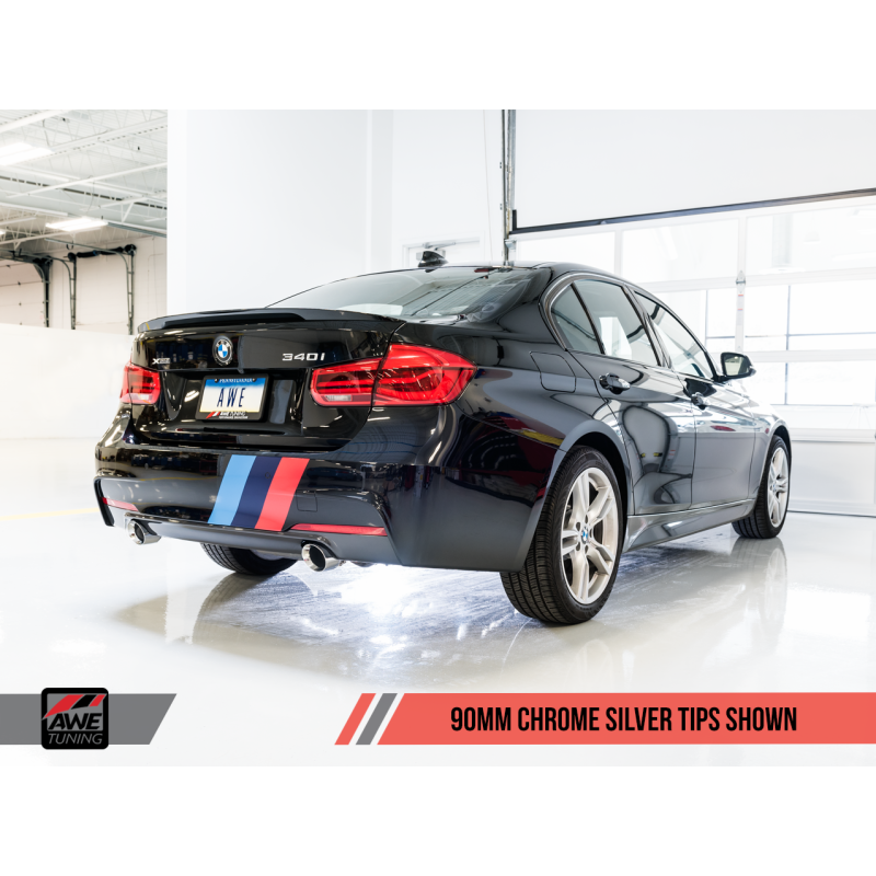 AWE Tuning BMW F3X 340i Touring Edition Axle-Back Exhaust - Chrome Silver Tips (90mm)