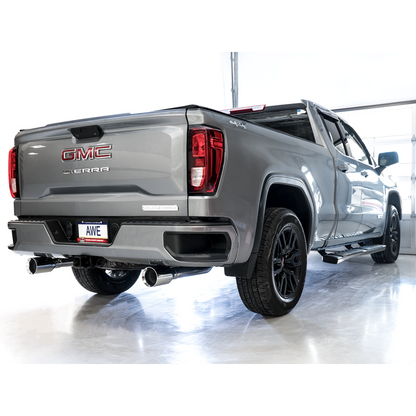 AWE Tuning 4th Gen GM 1500 5.3L 0FG Catback Split Rear Exit (Flat Bumper) - Quad Chrome Tips