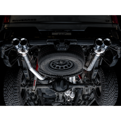 AWE Tuning 4th Gen GM 1500 6.2L 0FG Catback Split Rear Exit (w/ Bumper Cutouts) - Quad Chrome Tips