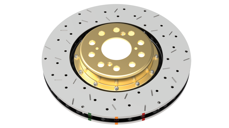 DBA 08-17 Mitsubishi Evo X Front Drilled & Slotted 5000 Series 2 Piece Rotor w/ Gold Hat