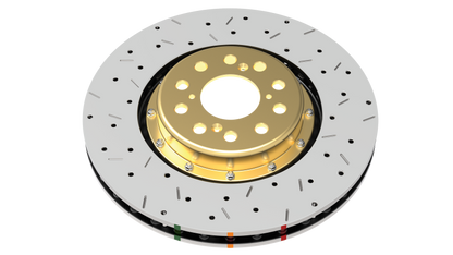DBA 08-17 Mitsubishi Evo X Front Drilled & Slotted 5000 Series 2 Piece Rotor w/ Gold Hat
