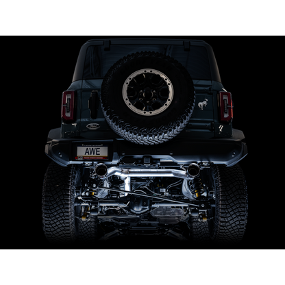 AWE Tuning 2021+ Ford Bronco 0FG Dual Rear Exit Exhaust w/Chrome Silver Tips & Bash Guard