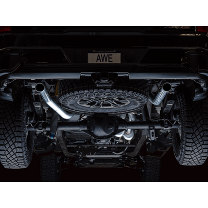 AWE Tuning 22-23 GMC Sierra 1500 AT4X 6.2L 0FG Catback Split Dual (Flat Bumper) - Bashguard(No Tips)