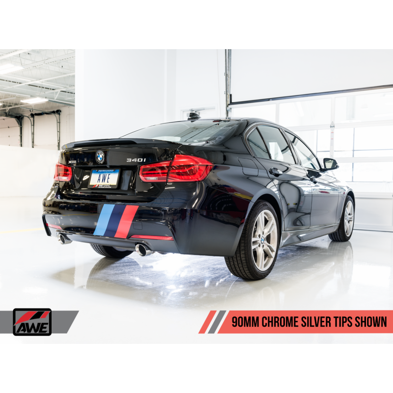 AWE Tuning BMW F3X 340i Touring Edition Axle-Back Exhaust - Chrome Silver Tips (90mm)