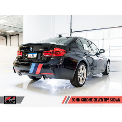 AWE Tuning BMW F3X 340i Touring Edition Axle-Back Exhaust - Chrome Silver Tips (90mm)