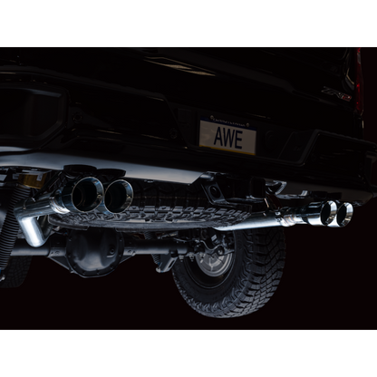 AWE Tuning 22-23 GMC Sierra 1500 AT4X 6.2L 0FG Catback Split Dual (Flat Bumper) - Chrome Silver Tips