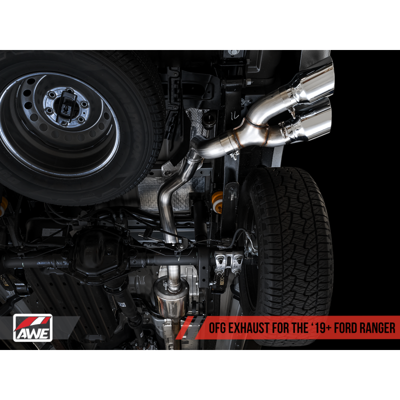 AWE Tuning 2019+ Ford Ranger 0FG Performance Exhaust System w/Chrome Silver Tips & Bash Guard