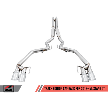 AWE Tuning 2018+ Ford Mustang GT (S550) Cat-back Exhaust - Track Edition (Quad Chrome Silver Tips)