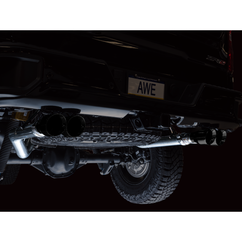 AWE Tuning 22-23 GMC Sierra 1500 AT4X 6.2L 0FG Catback Split Dual (Flat Bumper) - Diamond Black Tips