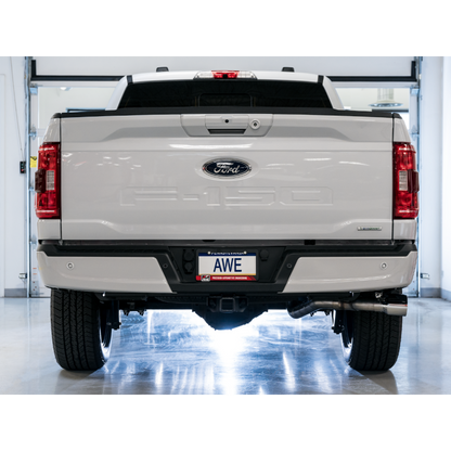 AWE 0FG 21+ Ford F150 Dual Side Exit Cat-Back Exhaust- 4.5in Chrome Silver Tips