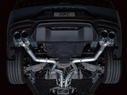 AWE 2024 Ford Mustang GT Fastback S650 RWD Track Edition Cat-Back Exhaust w/ Quad Chrome Silver Tips