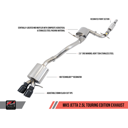 AWE Tuning Mk5 Jetta Mk6 Sportwagen 2.5L Touring Edition Exhaust - Diamond Black Tips