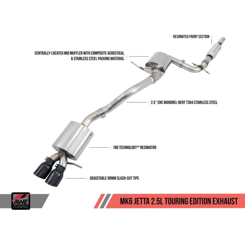 AWE Tuning Mk6 Jetta 2.5L Touring Edition Exhaust - Polished Silver Tips