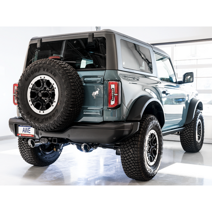 AWE Tuning 2021+ Ford Bronco 0FG Dual Rear Exit Exhaust w/Chrome Silver Tips & Bash Guard