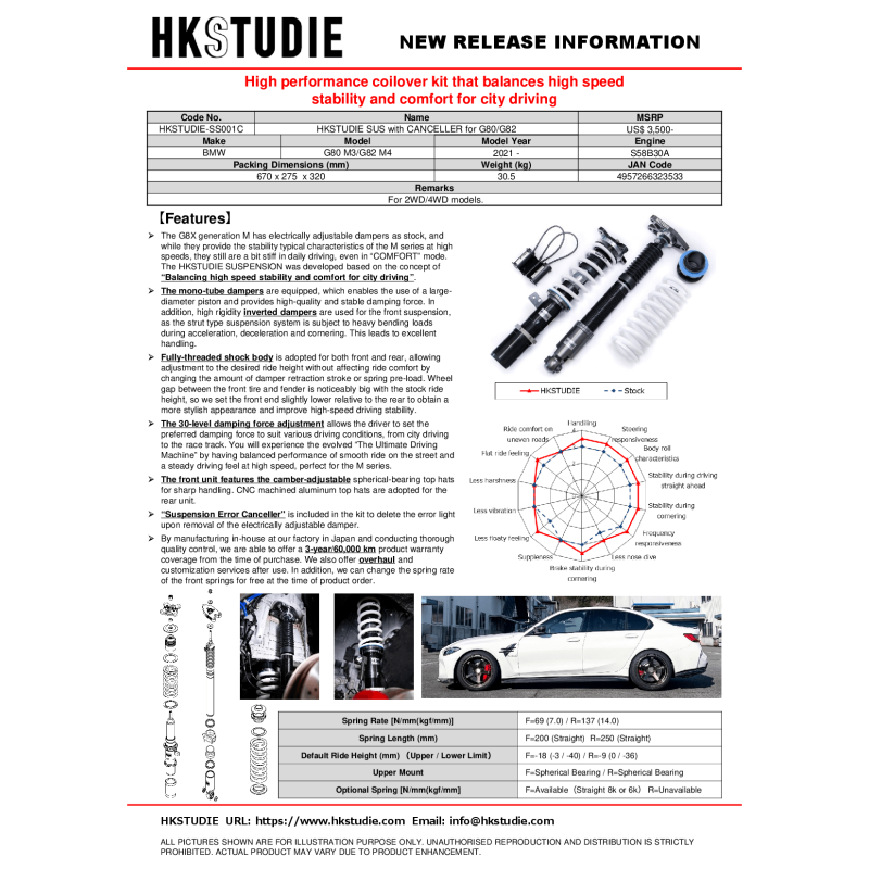 HKS HKSTUDIE SUSPENSION with CANCELLER for G80/G82
